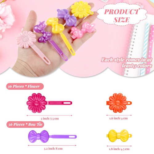 Janinka 72 Pieces Self Hinge Hair Barrettes for Girls Plastic Hair Barrettes 80s 90s Hair Clip Pins Cartoon Hairpin Colorful Cute Hair Barrette Hair Clip for Toddler Girls (Multicolor,Delicate)