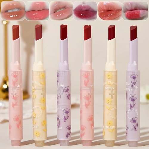 Dulele 6 Colors Matte Jelly Lipstick Moisturizing Lip Oil Set, Hydrating Mirror Finish Lipgloss Heart Shape, Highly Pigmented and Longwear Lip Stain Lip Glaze