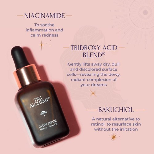 Tru Alchemy Vitamin C Glow Serum | Facial Serum with Bakuchiol, Glycolic & Lactic Acid | Skin Illuminating Serum | Anti-aging Vitamin C Face Serum | Hydrating Face Wrinkle Serum | 1 fl oz/30 ml