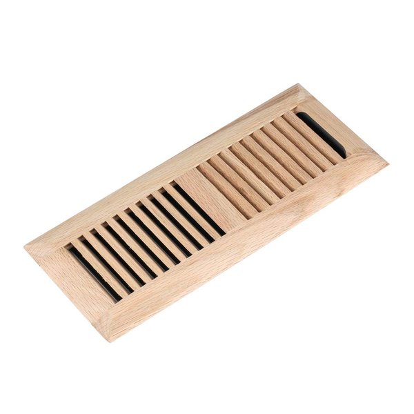 Red Oak Hardwood Drop in Floor Register, 4X12 Inch, with Damper, High Output Air Flow, Unfinished