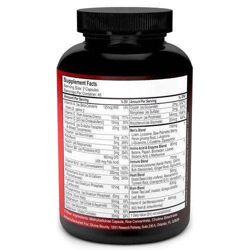 Mens Multivitamin – Daily Multivitamin for Men with Vitamin A C D E K B Complex, Calcium, Magnesium, Selenium, Zinc Plus Heart, Brain, Immune, and Men's Multivitamins – 90 Vegetarian Capsules