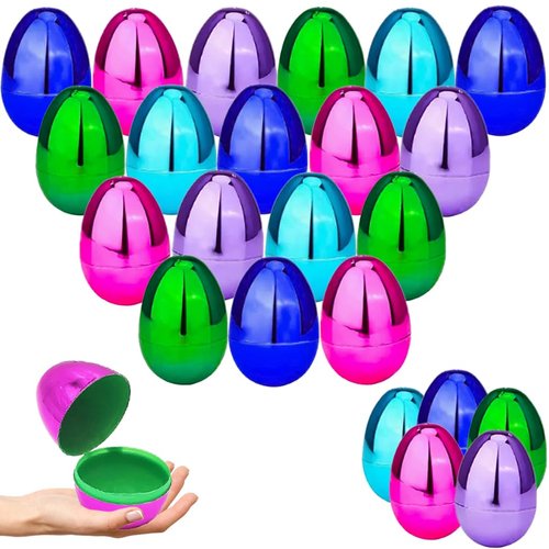 Fillable Easter Eggs (12-Pack) Metallic Bright Colors with Hinge Bulk Plastic Easter Eggs, Perfect for Easter Egg Hunt, Surprise Egg, Easter Hunt, 2.25" Assorted Colors