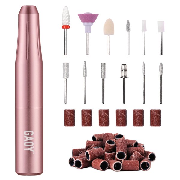 GAOY Electric Nail Drill, USB Electric Nail File for Acrylic and Gel Nails, Portable Efile with Nail Drill Bits, Manicure Pedicure Tools for Home Salon, Pink