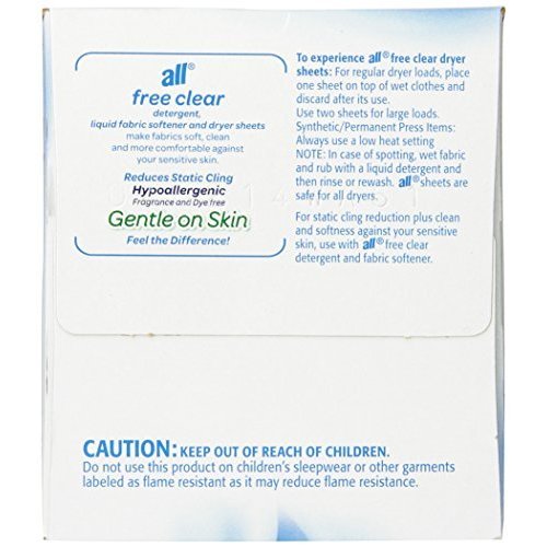 all Fabric Softener Dryer Sheets for Sensitive Skin, Free Clear, 230 Count