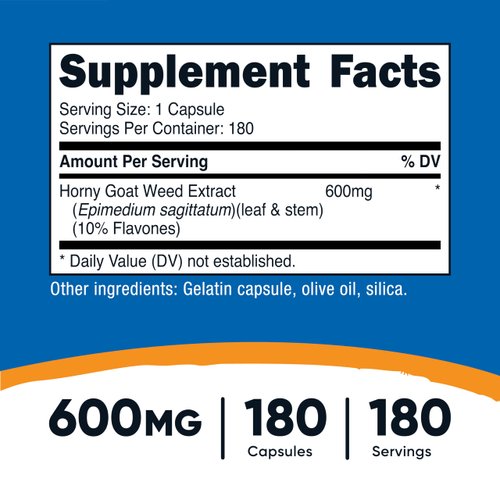Nutricost Horny Goat Weed Extract (Epimedium) - 180 Capsules, 180 Servings, 600mg Per Capsule