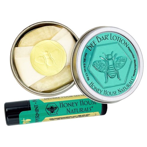 Honey House Naturals 2 piece Gift Set - Peppermint - Small Bee Bar .6 Ounce and Lip Butter – Made in USA (Peppermint)