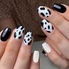 BABALAL Square Press on Nails Short Cow Print Nails Glue on Nails Black Glossy Acrylic Nails 24Pcs Cute Squoval Fake Nails for Women and Girls