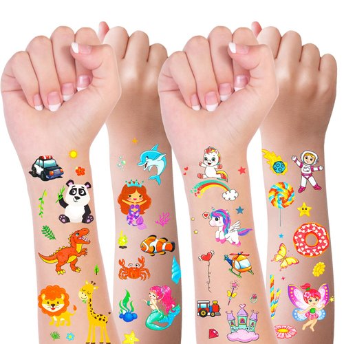Habett Tattoos for Kids, 300+ Mixed Styles Temporary Tattoos Stickers Set for Girls and Boys, Car Space Dinosaur Animals Fish Butterfly Tattoos for Kids Birthday Party Supplies