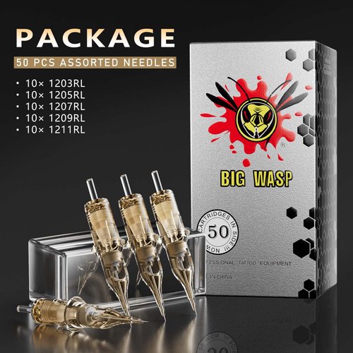 BIGWASP (3rd Gen) 50pcs Assorted Disposable Cartridge Tattoo Needles Round Liner Mixed 3RL 5RL 7RL 9RL 11RL (#12 Standard RL)