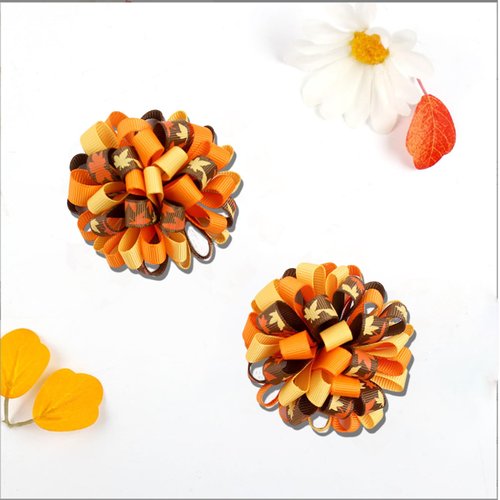 2PCS Fall Thanksgiving Korker Hair Bow Clips Maple Leaves Hair Clips Curly Corker Ribbon Alligator Barrettes Thanksgiving Loopy Hair Clip Festival Boutique Autumn Hair Accessories for Toddler Girls