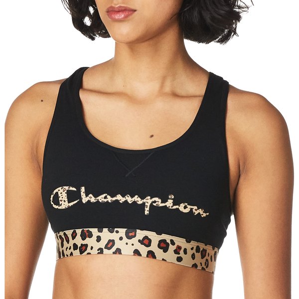 Champion Women's The Authentic Sports Bra, Black/Leopard, Small