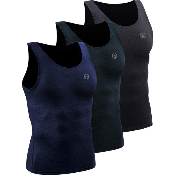 NELEUS Men's 3 Pack Compression Tank Top Tight Muscle Shirts,5074,Black (Grey)/Slate Gray/Navy,US L,EU XL