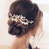 Olbye Women’s Rhinestone Hair Comb Bridal Headpiece Crystal Prom Hair Pieces Flower Bridesmaids Decorative Hair Clips Bride Pearls Hair Side Combs Wedding Hair Accessories for Brides (Gold)