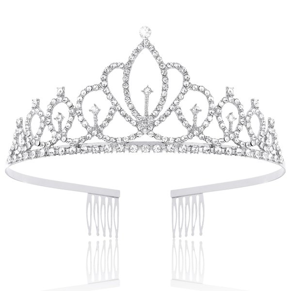 Vovii Tiara Crown for Women, Sliver Princess Crowns Tiaras for Women Girls, Elegant Crystal Crown with Combs for Birthday Party Quinceanera Prom Pageant Cosplay