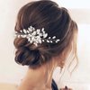 Olbye Women’s Wedding Hair Comb Silver Rhinestone Bridal Headpiece Flower Crystal Prom Hair Pieces Pearls Bride Decorative Hair Clips Bridesmaids Hair Side Combs Wedding Hair Accessories for Brides