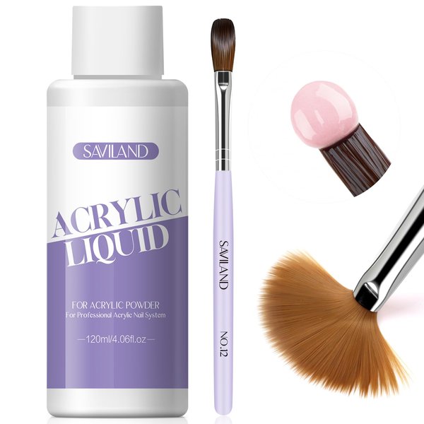Saviland Monomer Acrylic Nail Liquid: 4.06 oz Acrylic Nail Liquid Monomer Purple Acrylic Nail Brush Professional Acrylic Liquid for Beginners Home DIY Acrylic Nails Extensions