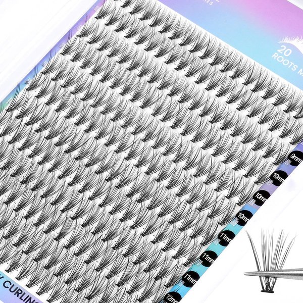 Cluster Lashes 9-12mm Mixed Tray DIY Eyelash Extension Individual Lashes Clusters Extensions D Curl Natural Look 240pcs (0.07D, 9-12mm)