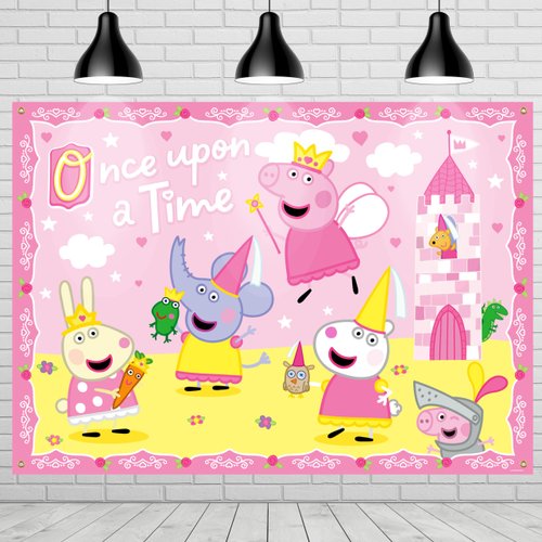 Treasures Gifted Princess Peppa Pig Backdrop, 4.3ft x 6ft Peppa Pig Birthday Backdrop - Officially Licensed Peppa Pig Party Decorations - Peppa Pig Party Decorations - Peppa Pig Birthday Decorations