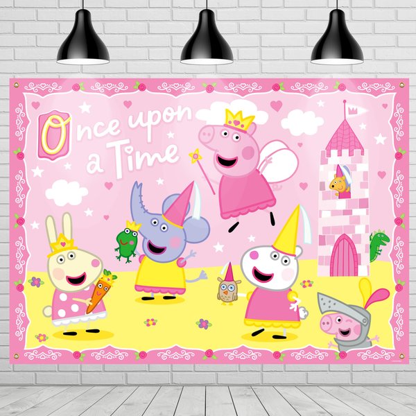Treasures Gifted Princess Peppa Pig Backdrop, 4.3ft x 6ft Peppa Pig Birthday Backdrop - Officially Licensed Peppa Pig Party Decorations - Peppa Pig Party Decorations - Peppa Pig Birthday Decorations