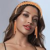 Barode Braided Rhinestones Headband Earrings Gold Crystal Hairbands Eardrop Sparkle Head Chain Tassel Jewelry Set for Women (Orange, Free Size)