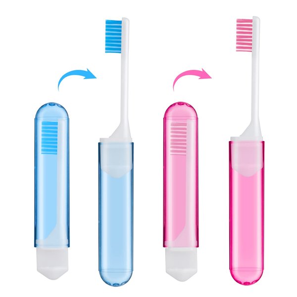Sibba Travel Toothbrushes Cover Case Holders Kit Soft Bristles Tooth Brushes Mini Size Portable Small Folding Pack Supplies Tiny Set Compact Wrapped in Pocket Camping Traveling for Child Adult