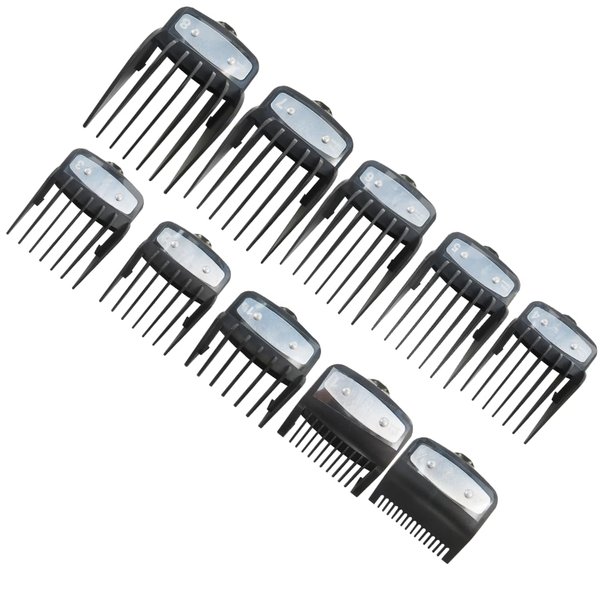 Clipper Guards for Wahl with Metal Clip-from 1/16 Inch to 1 Inch(1.5-25MM), 10 PCS Premium Professional Hair Cutting Guides for Surker K7S/K9C/K9S, Beard Trimmer Guards Combs Attachment (Black)