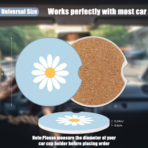 Cup Holders Car Coasters - White Daisy Flower Absorbent Ceramic Coaster, Drink Cup Holder Coasters, Auto Accessories for Women & Men, Pack of 2