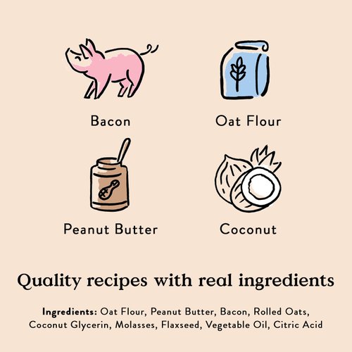 Bocce's Bakery Bac'n Nutty Soft & Chewy Dog Treats, Wheat-Free PB & Bacon Flavored All Natural Limited Ingredient Oven Baked Cookies for Dogs, 6 oz Bag