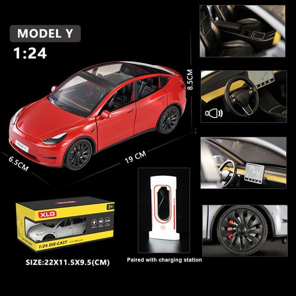 1/24 Model Y Toy Cars Alloy Diecast Model Car, Pull Back Model Y Model Car with Light, Big Model Y Diecast Car Model Toy Suitable for Kids Adults Birthday Gift (Red)