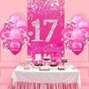 Pink 17th Birthday Decorations for Girls Boys Pink Happy 17th Birthday Door Cover Banner & 18Pcs Happy 17th Birthday Balloons Decorations for Hot Pink 17th Birthday Anniversary Party Supplies