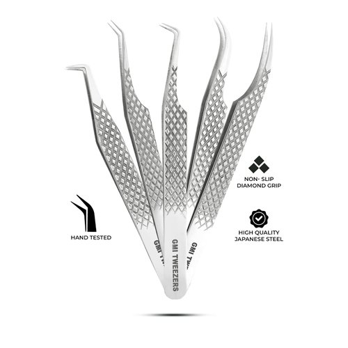 GMI Lash Tweezers - Set of 5 Eyelash Tweezers - Stainless Steel Eyelash Extension Tweezers - Multipurpose Lash Tweezers for Eyelash Extensions for Individual.
