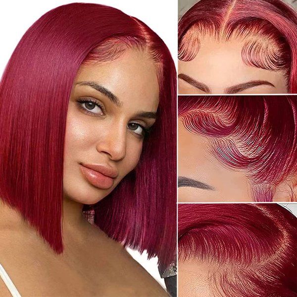 EAGERA Burgundy Lace Front Wigs Human Hair Burgundy Bob Wig Human Hair 13x4 Red Bob Lace Front Wig Human Hair for Women 150% Density Red Wig Human Hair Pre Plucked with Baby Hair 12 inch