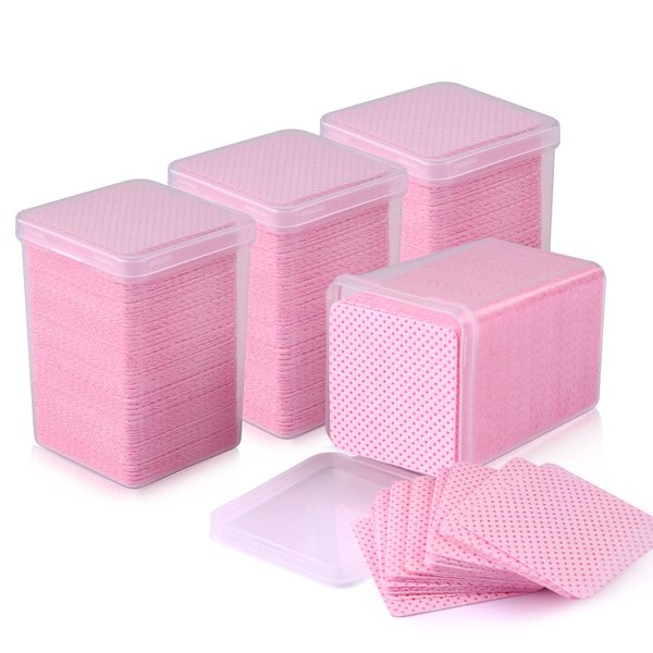 800 PCS Lint Free Nail Wipes, Eyelash Extension Glue Wipes, Lash Glue Cleaning Pads, Adhesive Wipes, Nail Polish Remover Wipes for Lash Extension Supplies (Pink)