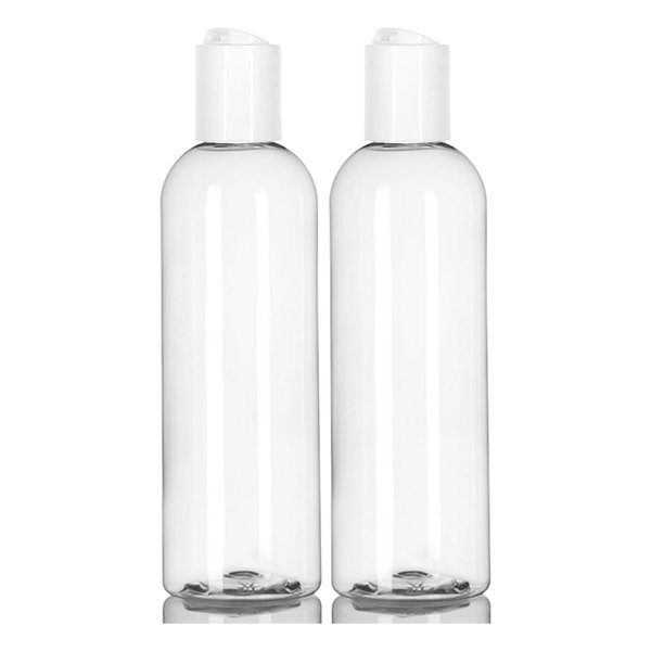 ljdeals 8 oz Clear Plastic Empty Bottles with White Disc Top Caps, Refillable Containers for Shampoo, Lotions, Cream and More Pack of 2, BPA Free, Made in USA