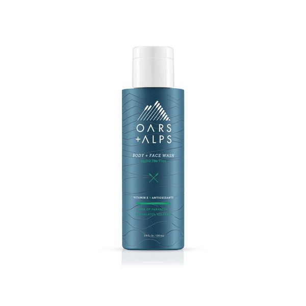Oars + Alps Mens Moisturizing Body and Face Wash, Skin Care Infused with Vitamin E and Antioxidants, Sulfate Free, Alpine Tea Tree, Travel Size 3.4oz 2 Pack