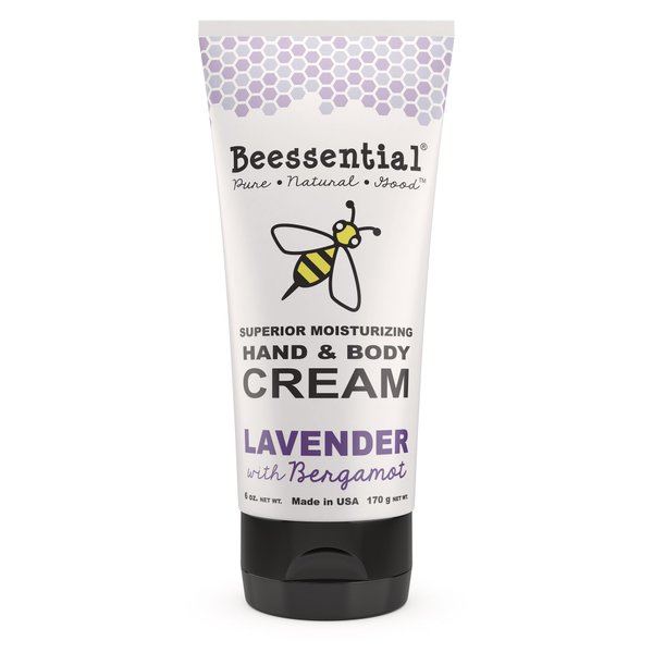 Beessential All Natural Hand And Body Cream, Lavender and Bergamont Essential Oils, with Moisturizing Shea & Cupuacu Butter, Olive Oil, Beeswax - Made in the USA, 6 oz