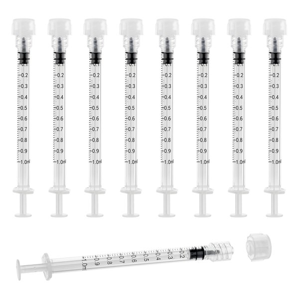 1mL Syringes without Needle, Luer Lock Syringe with Cap, Sterile Individually Wrapped, Accurate Liquid Measurement - 50 Pack for Lab Use and Home Care