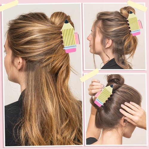3Pcs Pencil Hair Claw Clips Funny Teacher Hair Clips Cute Hair Jaw Barrettes Back To School Hair Accessories for Teachers Appreaction Gift (Yellow)