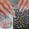 6Sheets Colorful Hibiscus Flower Nail Stickers Self Adhesive Pink White Floral Nail Decals Gold Silver Star Cherry Blossom Petal Nail Design Nail Art Stickers 3D Nail Supplies Pegatinas Uñas for Women