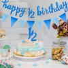 Half Birthday Decorations 6 Months Baby Boy Banner Cupcake Topper Pick 1/2 Half Year Cake Topper Triangle Flag Banner Confetti Balloons for Girl Boy Baby Shower (Dark Blue)