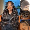 MSGEM Full Frontal Wigs Human Hair 13x4 HD Body Wave Lace Front Wigs Human Hair for Black Women 12A Brazilian Wigs 180 Density Pre Plucked Bleached Knots Lace Front Wig Natural Color 28 Inch