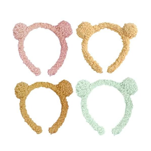 DOZAHOTU 4 Pcs For Teen Girls Pink Yellow Brown Green Wide Headband Hair Headbands with Bear Ears Cute Makeup Hairbands for Women Girls Kids