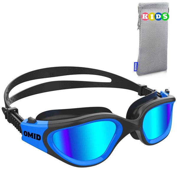 OMID Kids Swim Goggles, P2 Comfortable Polarized Unisex-child Swimming Goggles, Anti-Fog No Leaking Swim Goggles with UV Protection Age 6-14 (Black Blue)