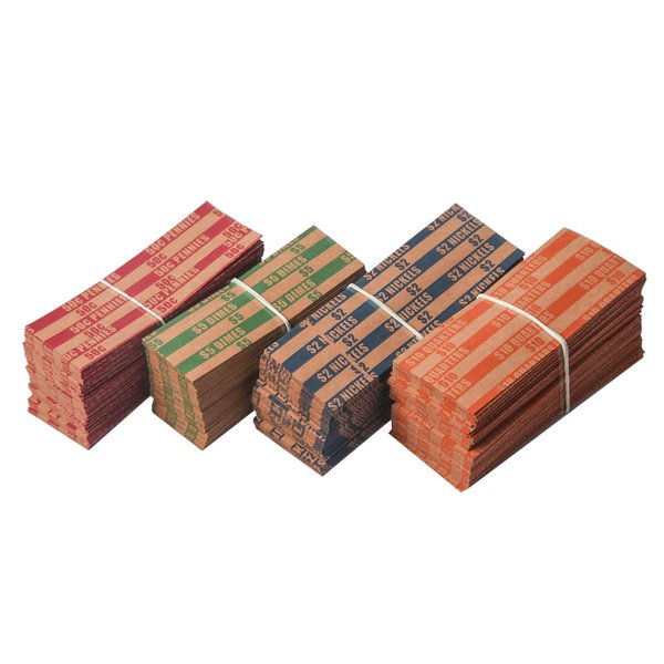 Ribao Coin Wrappers 400 Assorted Bundle Flat Striped 100 Each of Nickels, Dimes, Pennies and Quarters