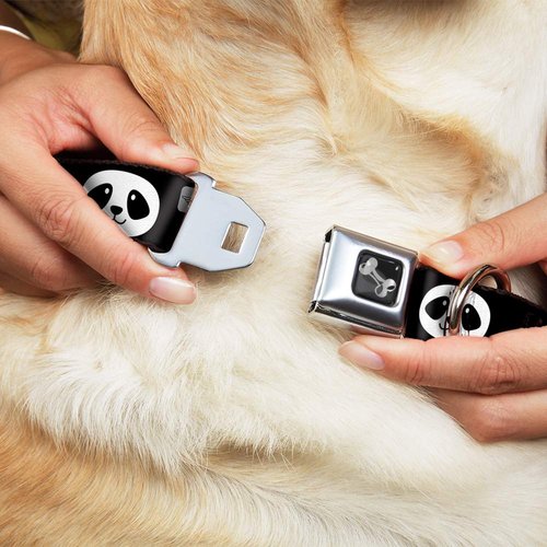 Dog Collar Seatbelt Buckle Smiling Panda Face Black White 13 to 18 Inches 1.5 Inch Wide