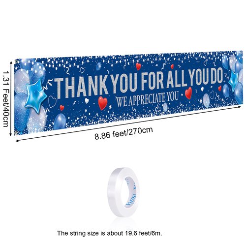 HOWAF Thank You for All You Do Fence Banner Party Decorations, Employee Appreciation Yard Sign Banner for Staff Teachers Doctors Appreciation Party, We Appreciate You Yard Banner, Blue Silver