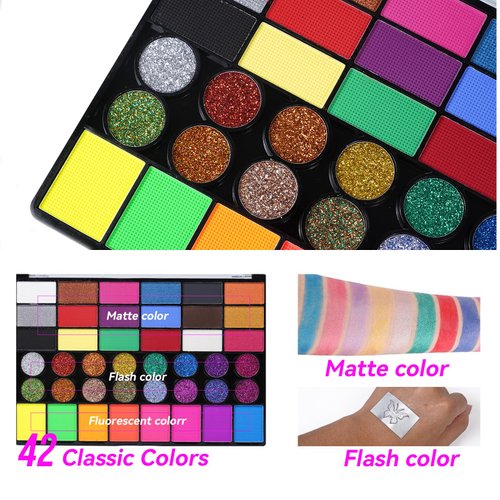 42 Colors Face Painting Kit for Kids -Face Paint Kids , Stickers, Templates,Brushes, Diamond Stickers Safe and non-Txic:Party,Carnival,Festival,Halloween Makeup,Face Paint