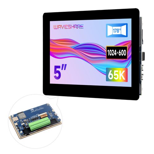 Waveshare ESP32-S3 5inch Capacitive Touch Display Development Board, 5-Point Touch, 32-Bit LX7 Dual-Core Processor, Support Wi-fi & BLE, with Onboard Antenna, 1024x600 Display Resolution