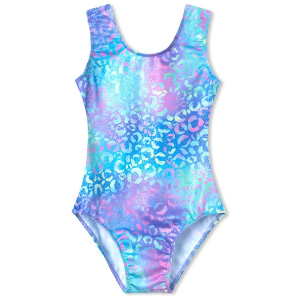 Domusgo Gymnastics Leotards for Girls Size 5-6 Years Old Sparkly Sleeveless Colorful Green Purple Cheetah Outfits