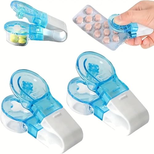 2Pcs Blue Portable Pill Taker Remover, Pill Remover, Blister Pack Opener Popper Assistance No Contact Easy to Take Out Travel Tablet Dispenser Pills Extractor Tool for Elderly, Disabled